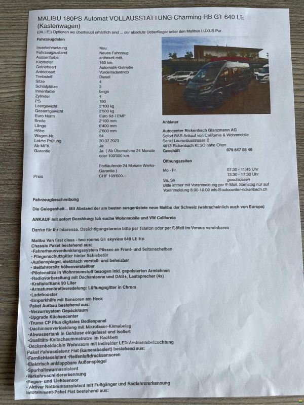 Malibu Charming first class 640 GT RB LB