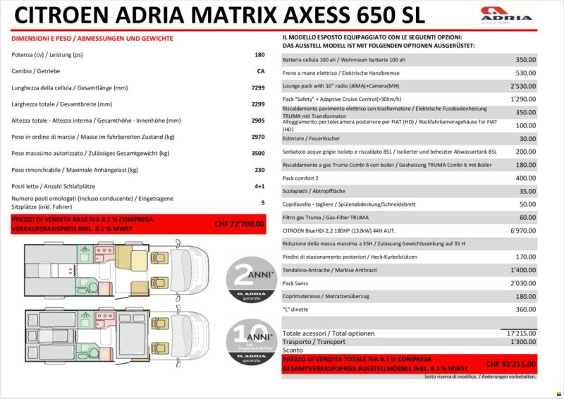 Adria MATRIX AXESS 650 SL
