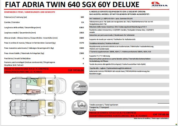 Adria TWIN 640 SGX PT 60Y DELUXE