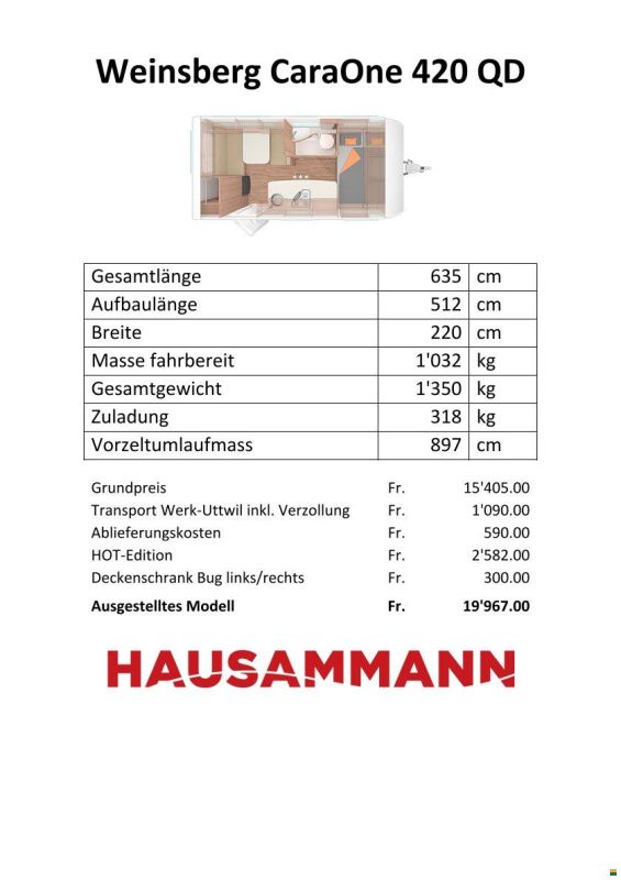 Weinsberg 420 QD CaraOne HOT-Edition