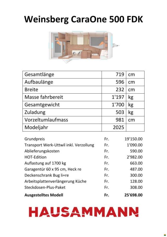 Weinsberg 500 FDK CaraOne HOT-Edition
