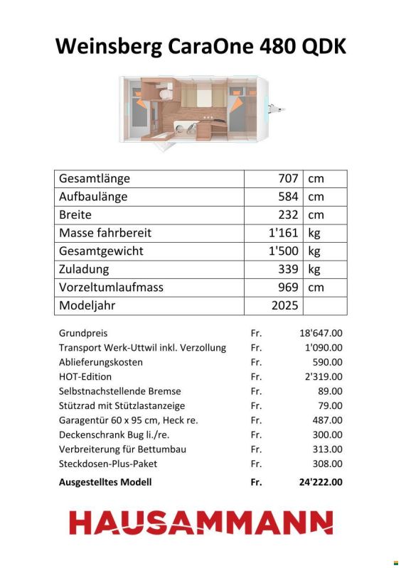 Weinsberg 480 QDK CaraOne HOT-Edition,