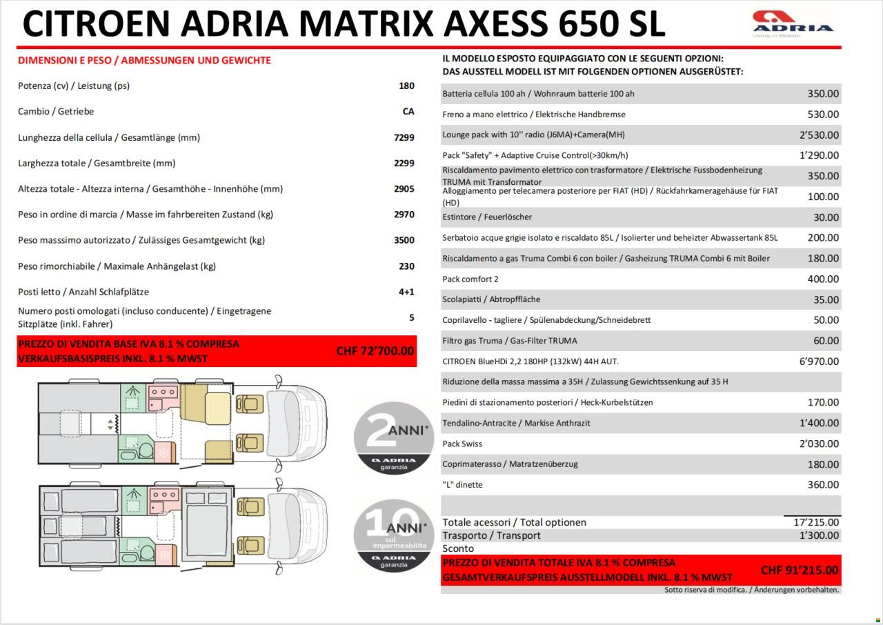 Adria MATRIX AXESS 650 SL