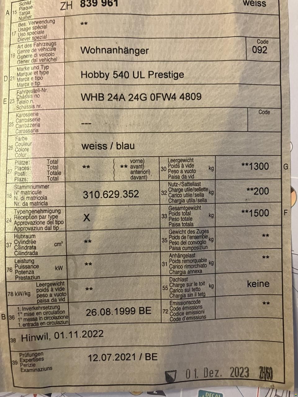 Hobby 540 UL, Prestige