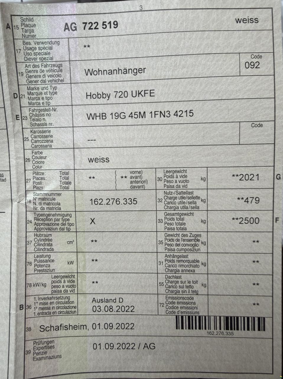 Hobby 720 Prestige UKFE