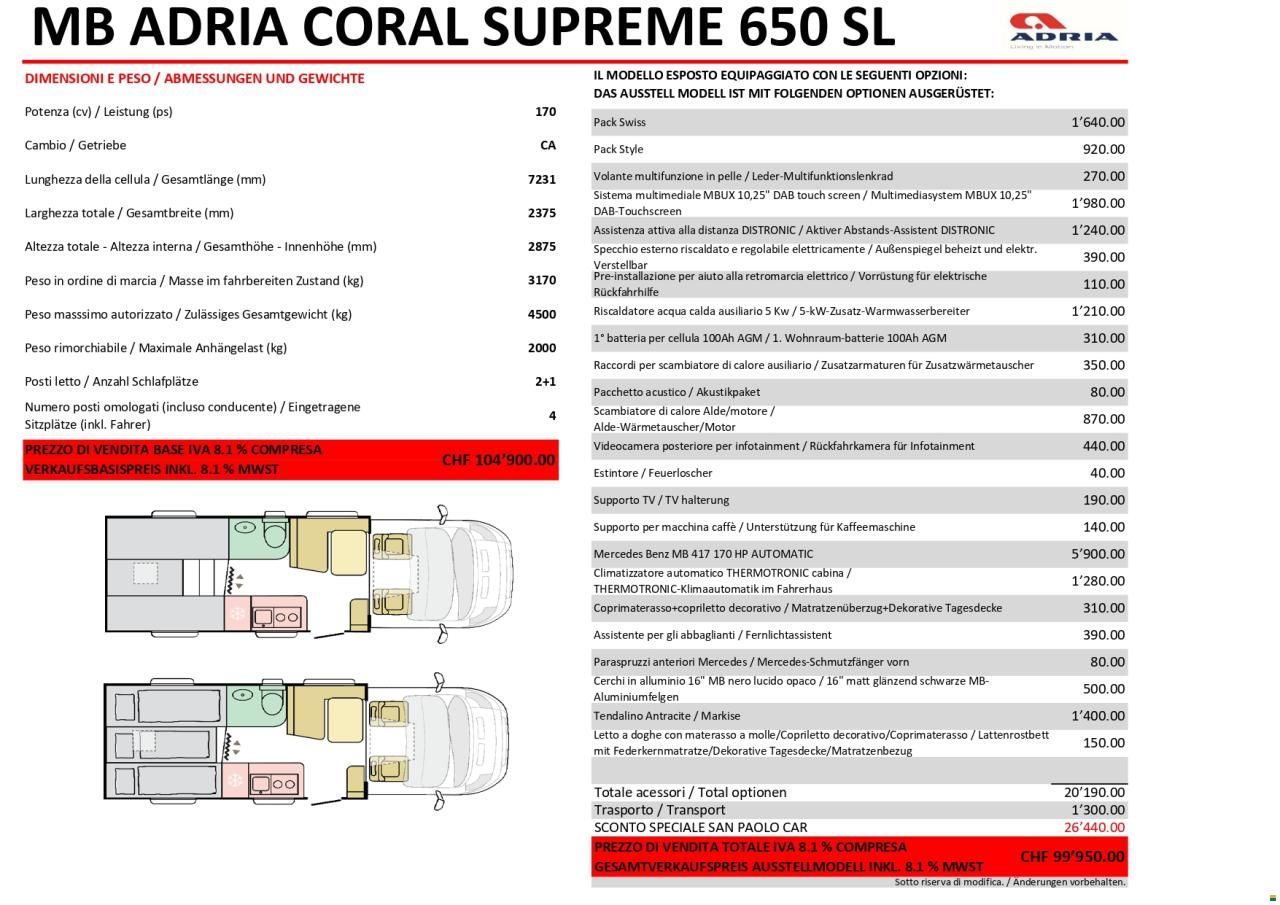 Adria CORAL SUPREME MB 650 SL