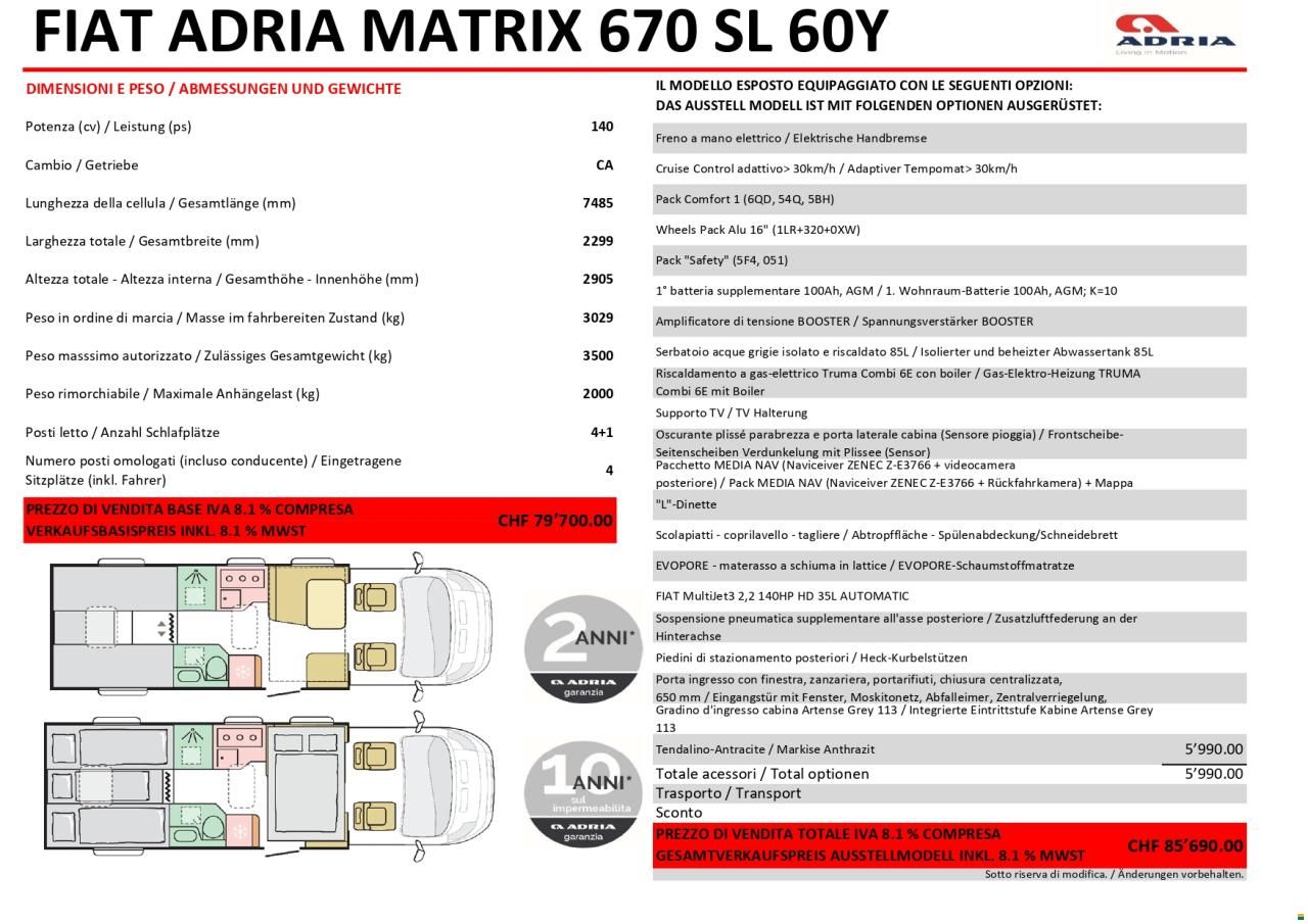 Adria MATRIX 670 SL 60Y